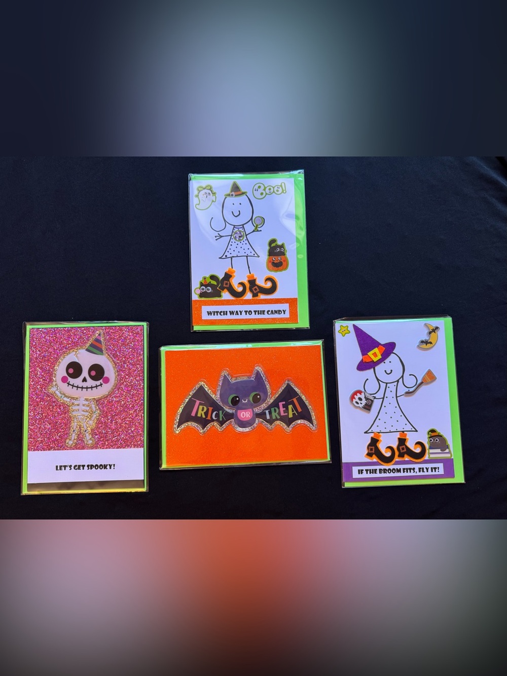 Funny Halloween Greeting Cards - Orange, Purple with Bright Green Envelopes